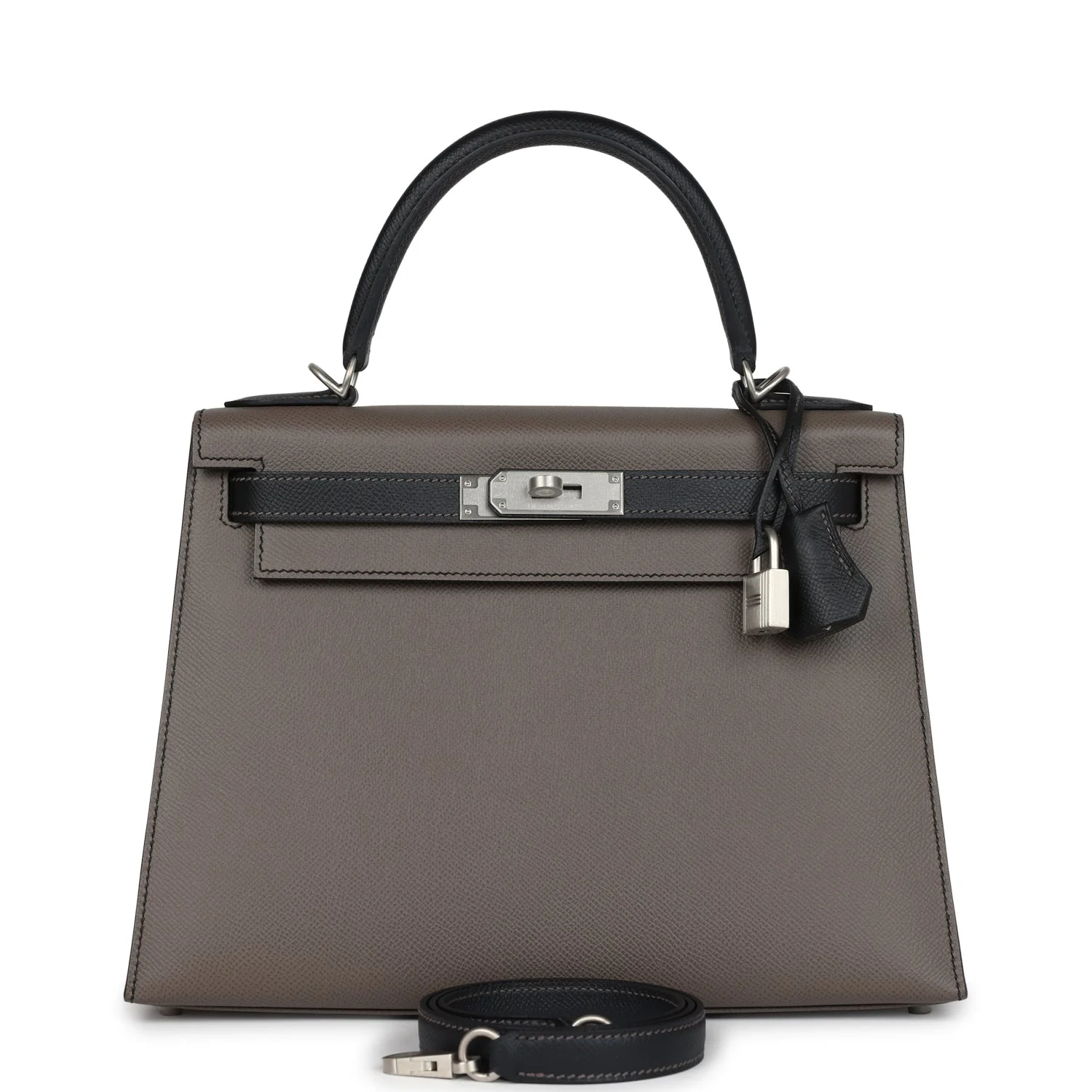 Replicate Hermes Special Order (HSS) Kelly Sellier 28 Etain and Black Epsom Brushed Palladium Hardware(1:1 replica)