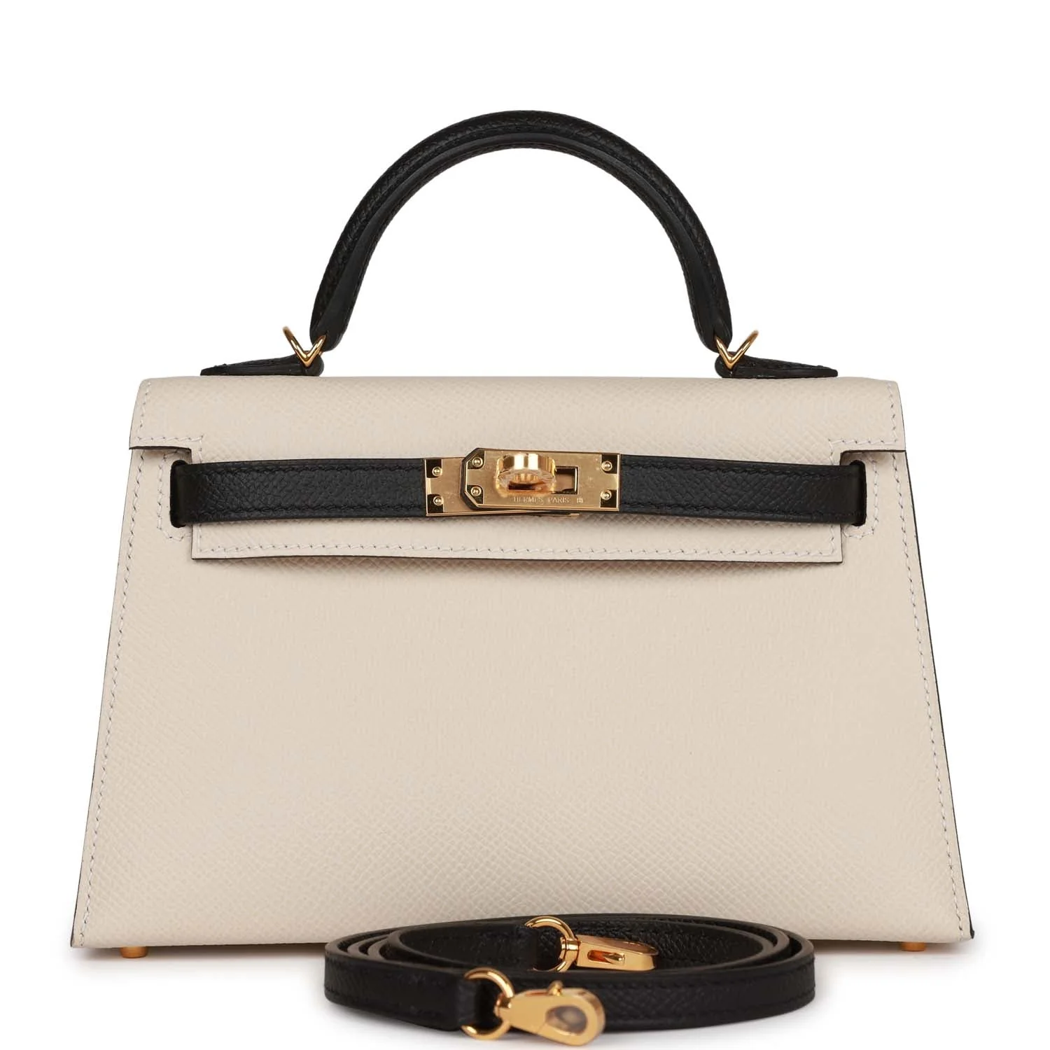 Replicate Hermes Special Order (HSS) Kelly Sellier 20 Craie and Black Epsom Gold Hardware(1:1 replica)