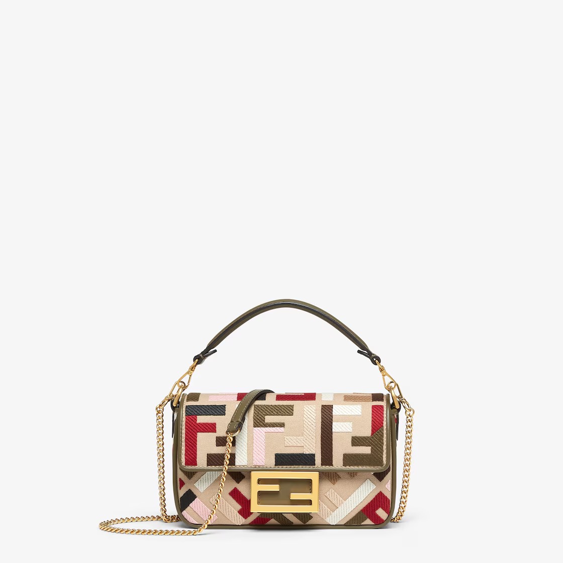 Replicate Baguette Mini Canvas Bag With Multicolor FF Embroidery(1:1 replica)