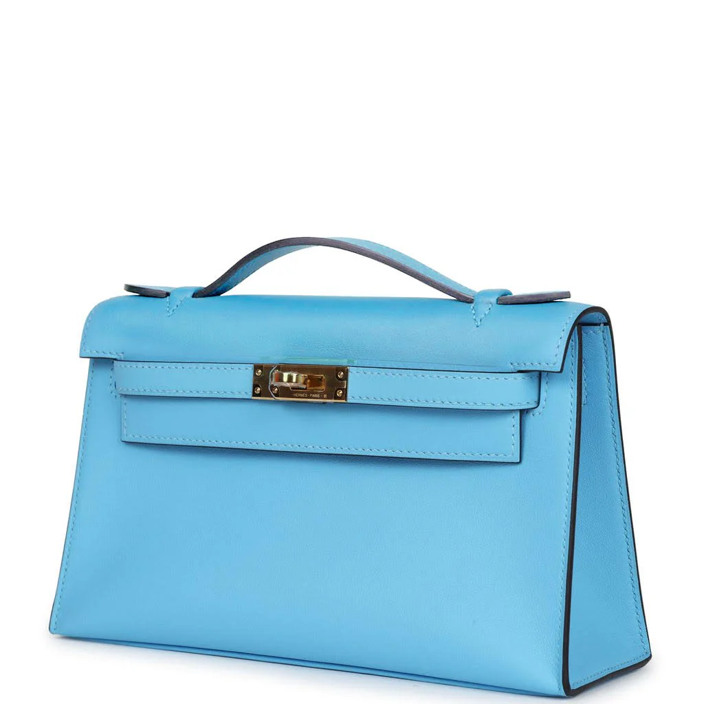 Replicate Hermes Kelly Pochette Celeste Swift Gold Hardware(1:1 replica)