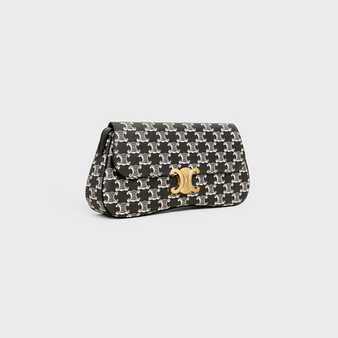 Replicate MEDIUM CELINE LOLA BAG IN TRIOMPHE CANVAS TWO-TONE BLACK(1:1 replica)