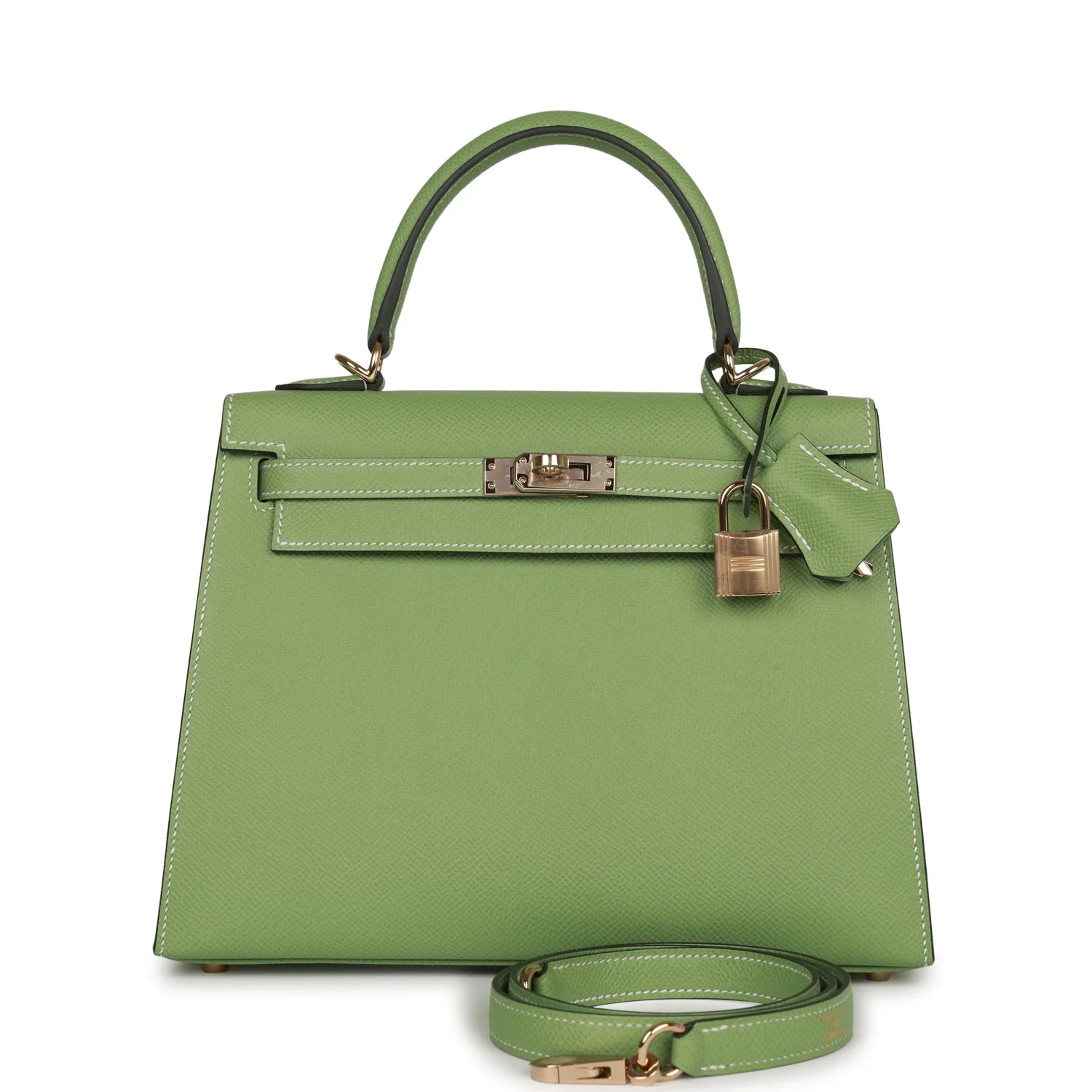 Replicate Hermes Special Order (HSS) Kelly Sellier 25 Vert Criquet Epsom Permabrass Hardware(1:1 replica)