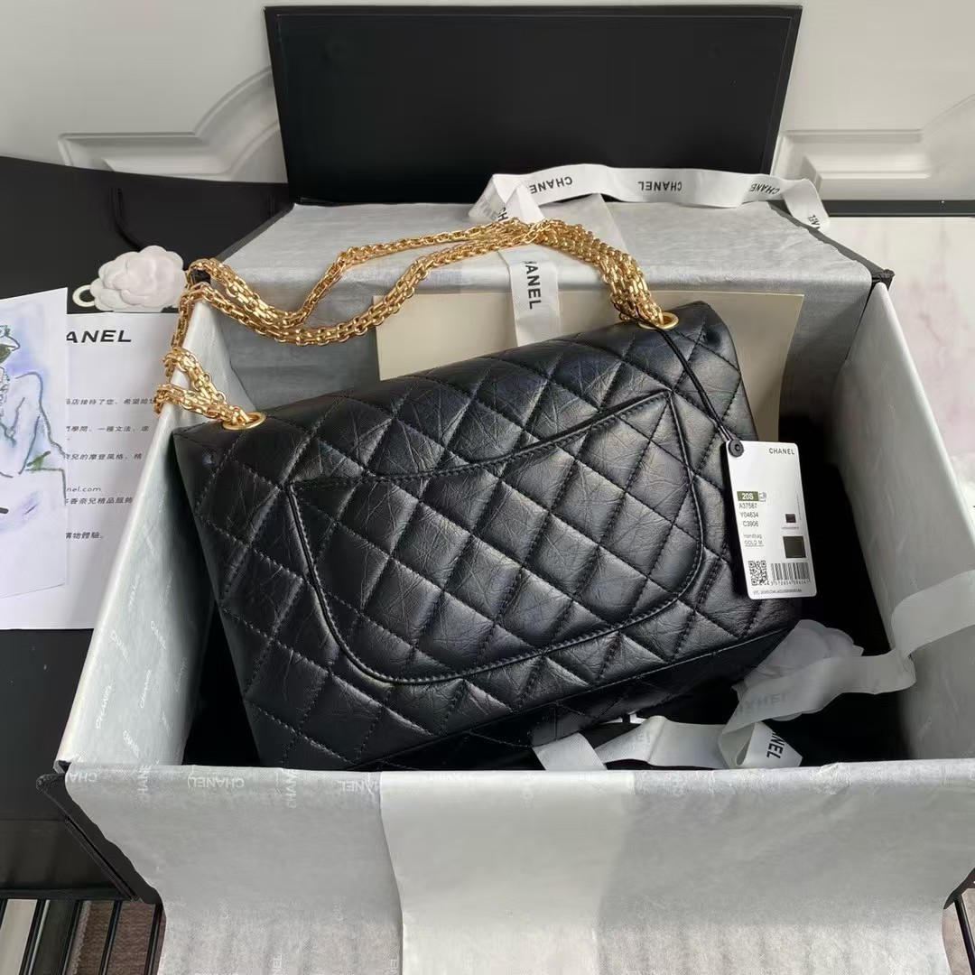 Replicate Chanel 23A A37587 Classic Large 2.55 Flap Bag Black Aged Calfskin Gold Metal Hardware(1:1 replica)
