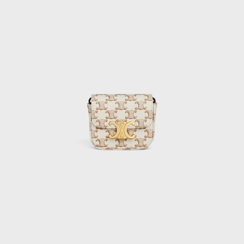 Replicate MINI CLAUDE IN TEXTILE WITH TRIOMPHE PRINT AND CALFSKIN WHITE(1:1 replica)