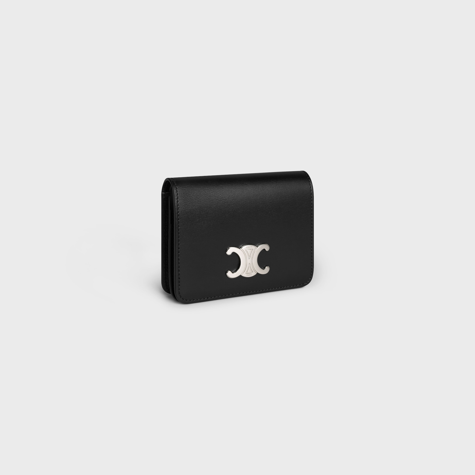 Replicate TRIOMPHE COMPACT WALLET IN SHINY CALFSKIN BLACK(1:1 replica)