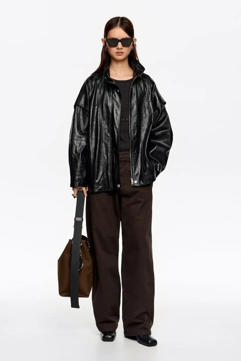 BIMBA Y LOLA Black leather oversize jacket