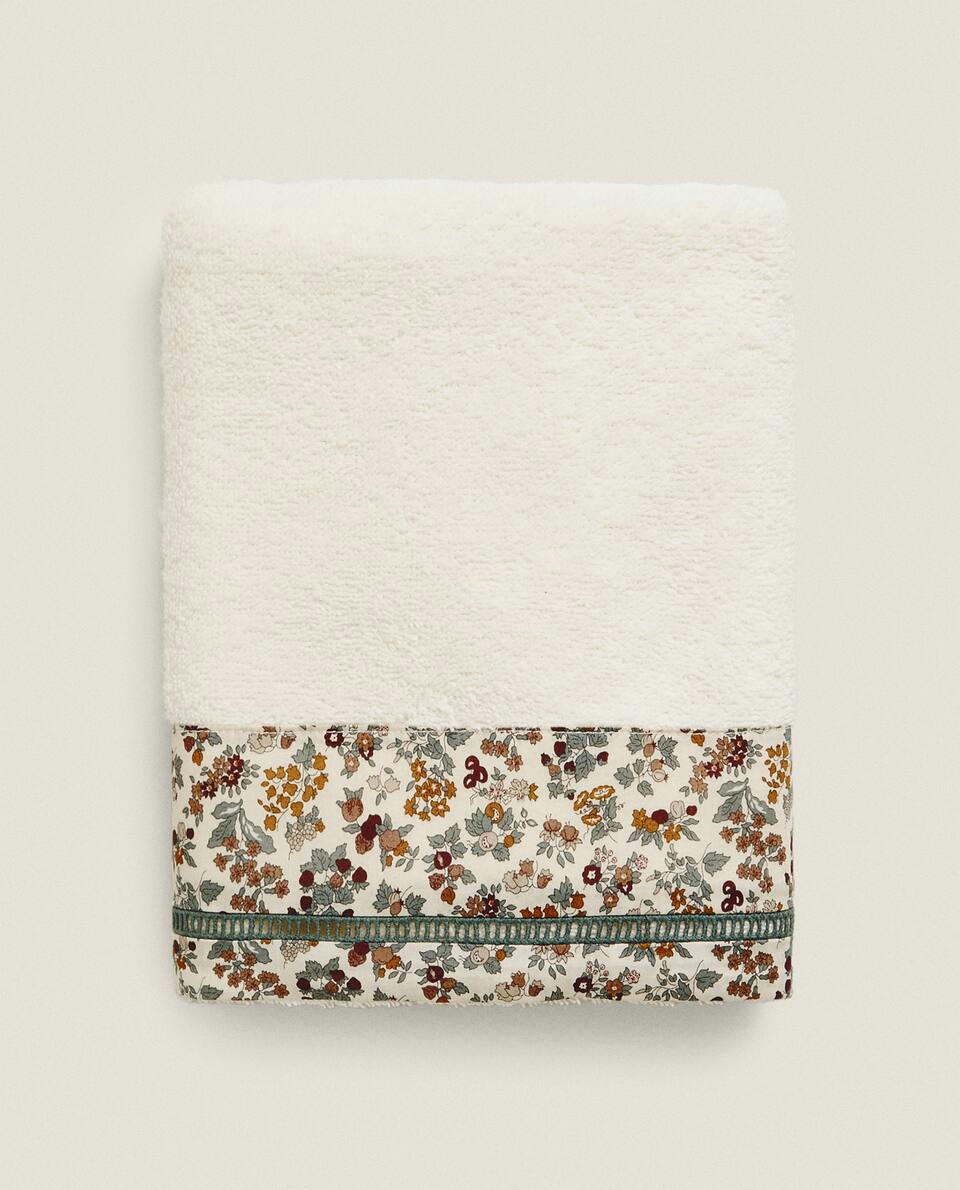 FLORAL PRINT FABRIC CHILDREN’S COTTON TOWEL WITH BORDER