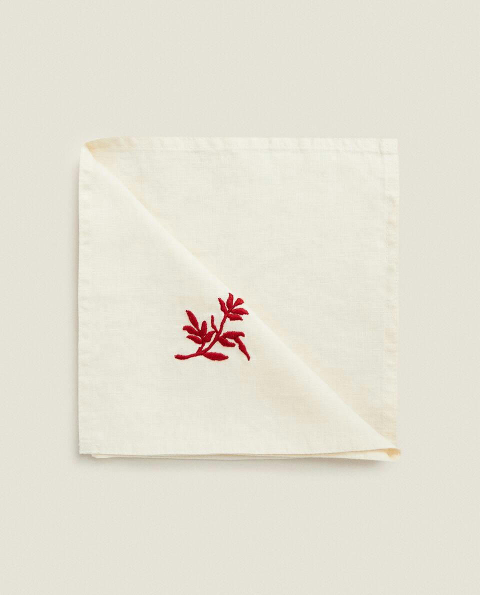 PACK OF EMBROIDERED LINEN CHRISTMAS NAPKINS (PACK OF 2)