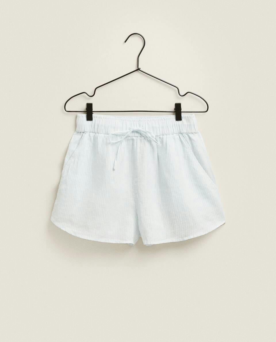 STRIPED LINEN SHORTS