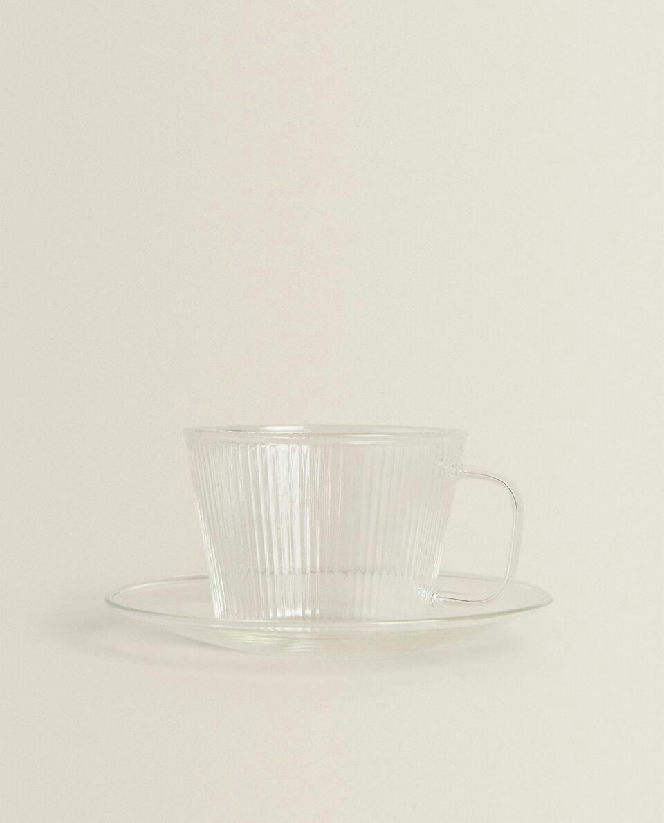 BOROSILICATE GLASS TEACUP AND SAUCER