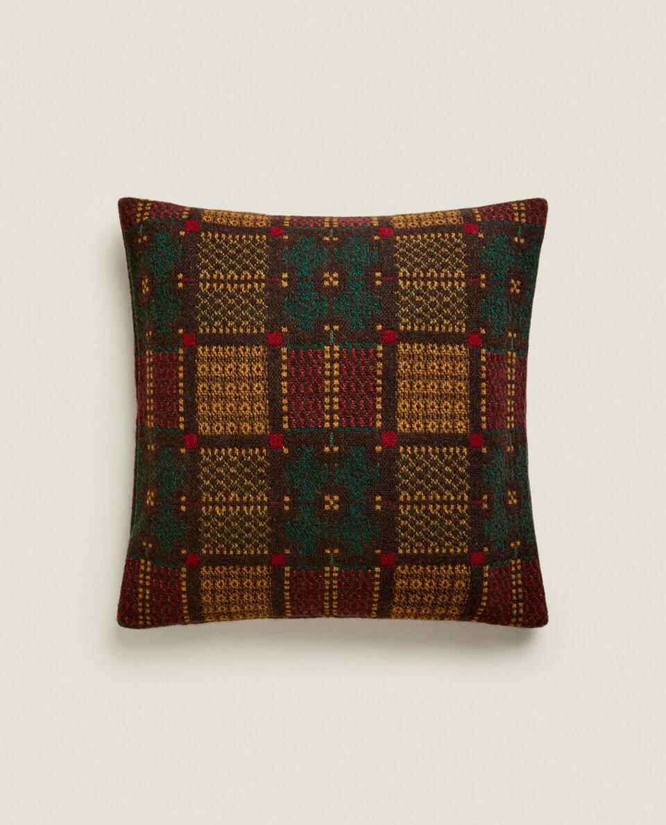 MULTICOLOURED JACQUARD WOOL CUSHION COVER