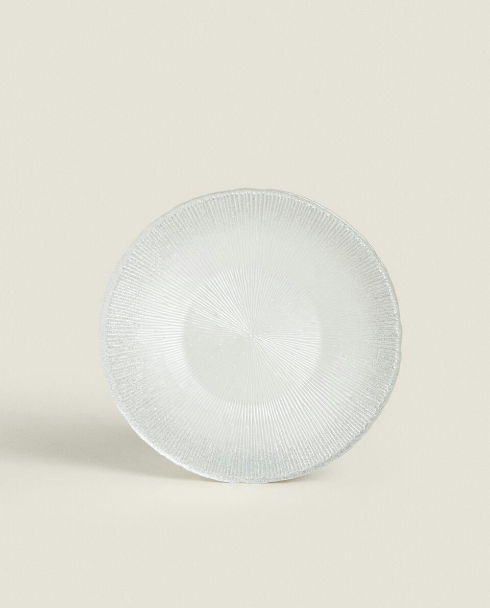 CHRISTMAS GLITTER GLASS DESSERT PLATE