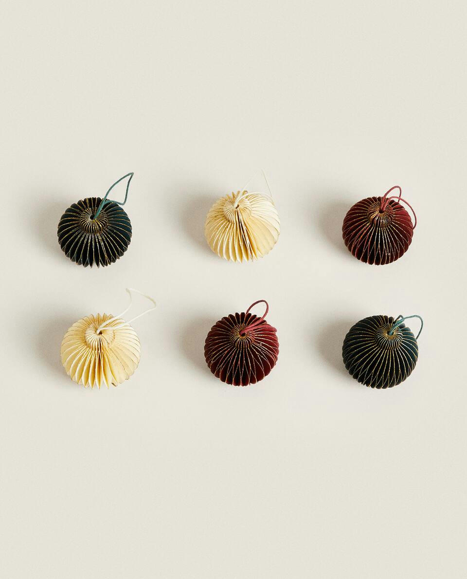 PACK OF CHRISTMAS PAPER BAUBLE DECORATIONS (PACK OF 6)