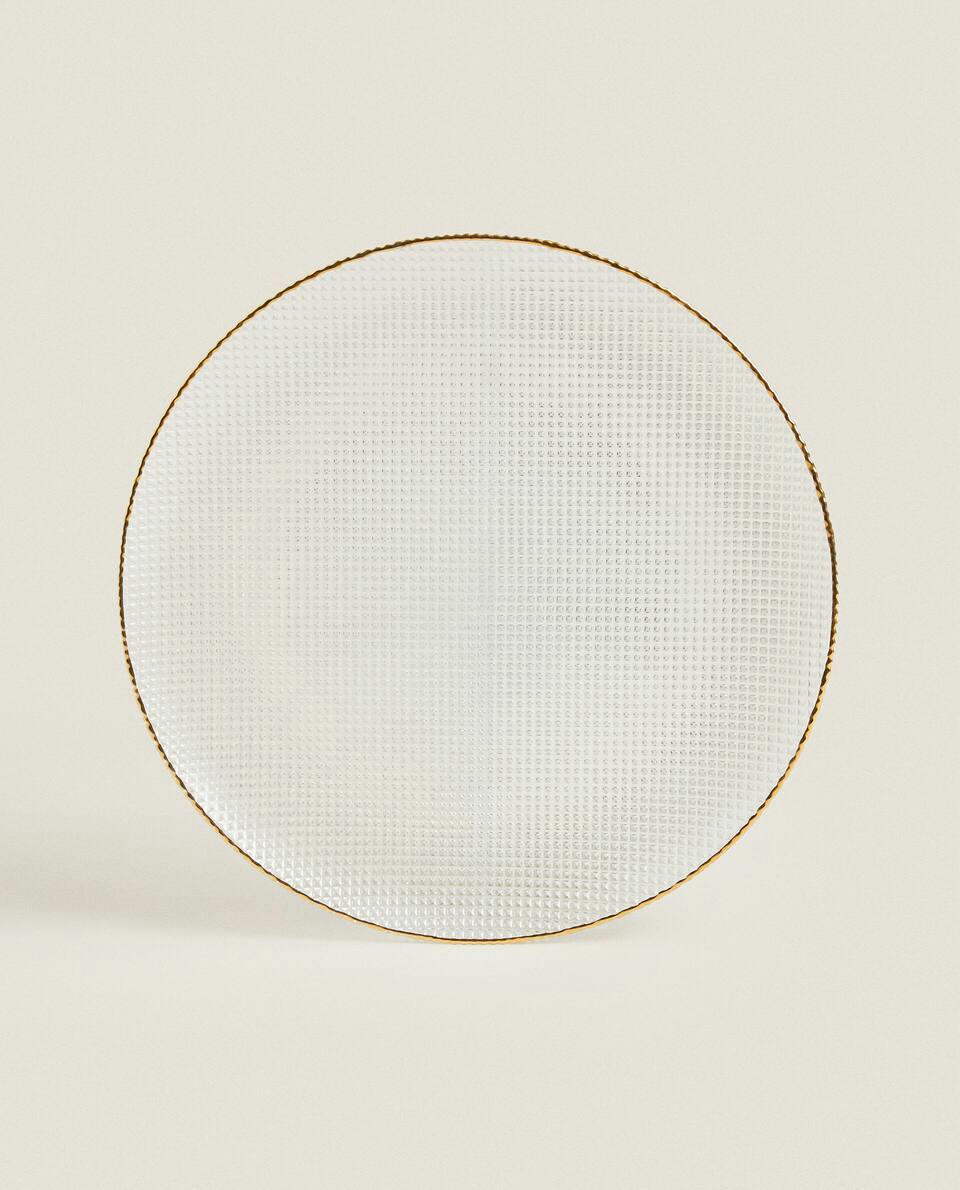 GLASS SERVICE PLATE WITH RAISED DESIGN