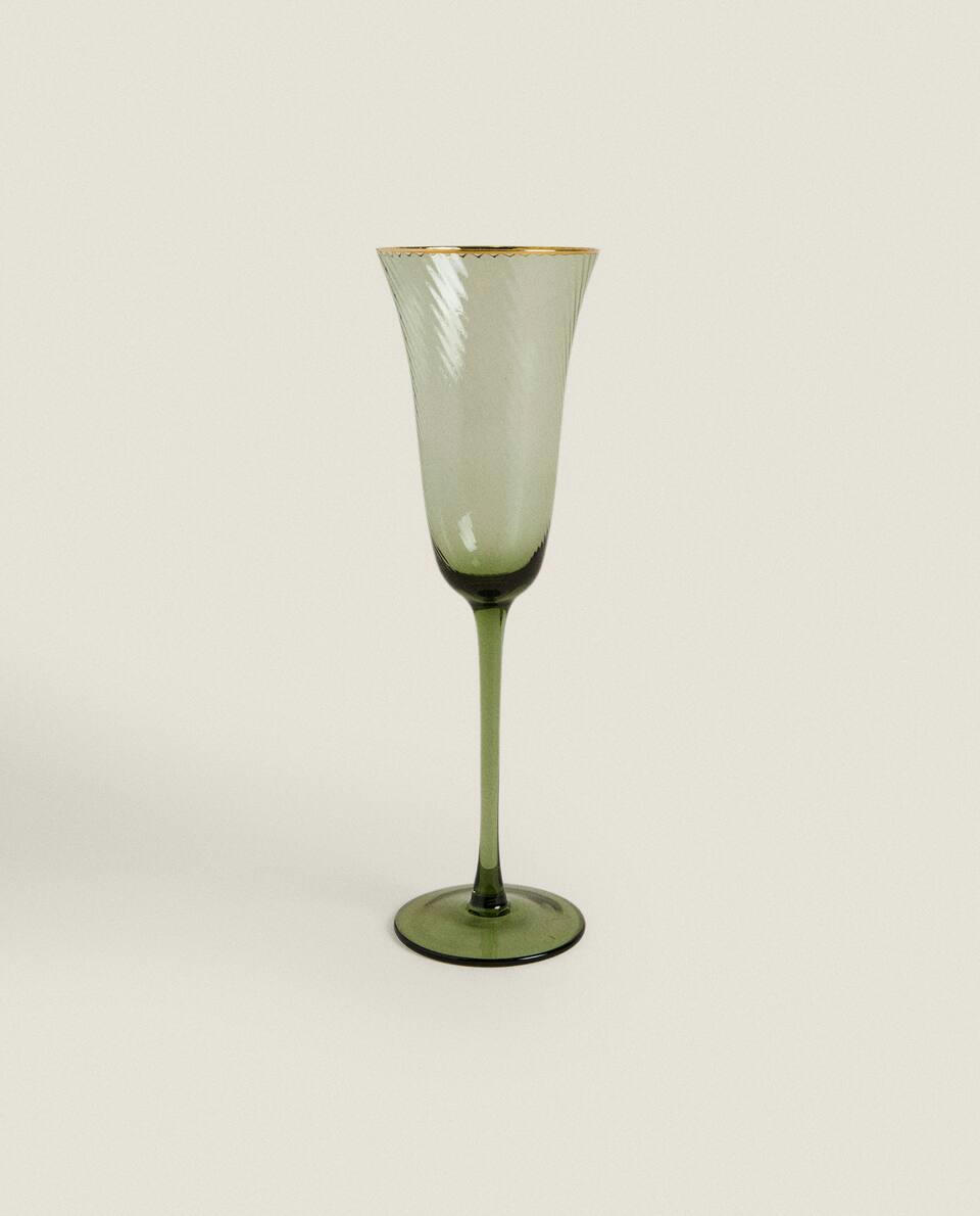 CHRISTMAS FLUTE GLASS WITH GOLD RIM