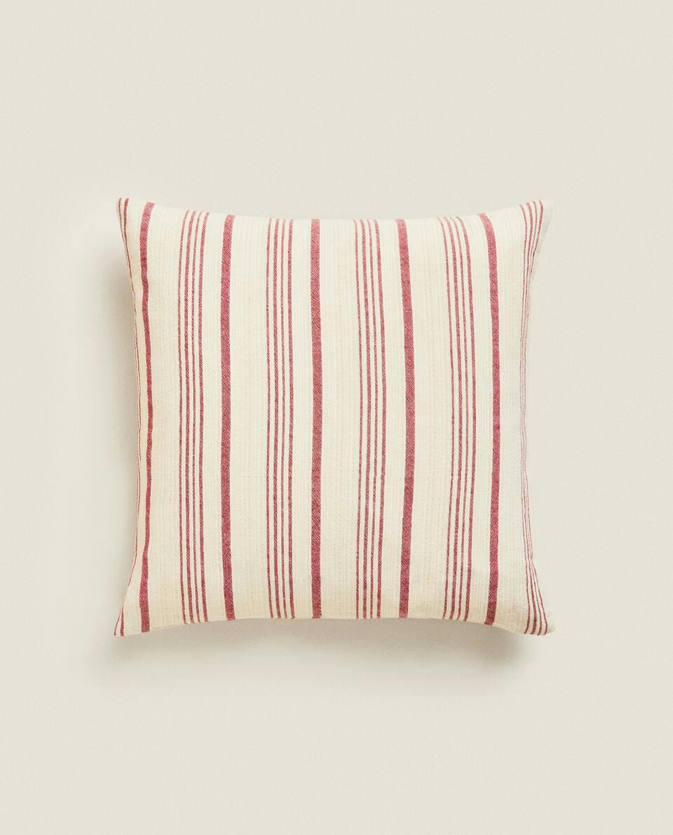 STRIPED COTTON LINEN CHRISTMAS CUSHION COVER