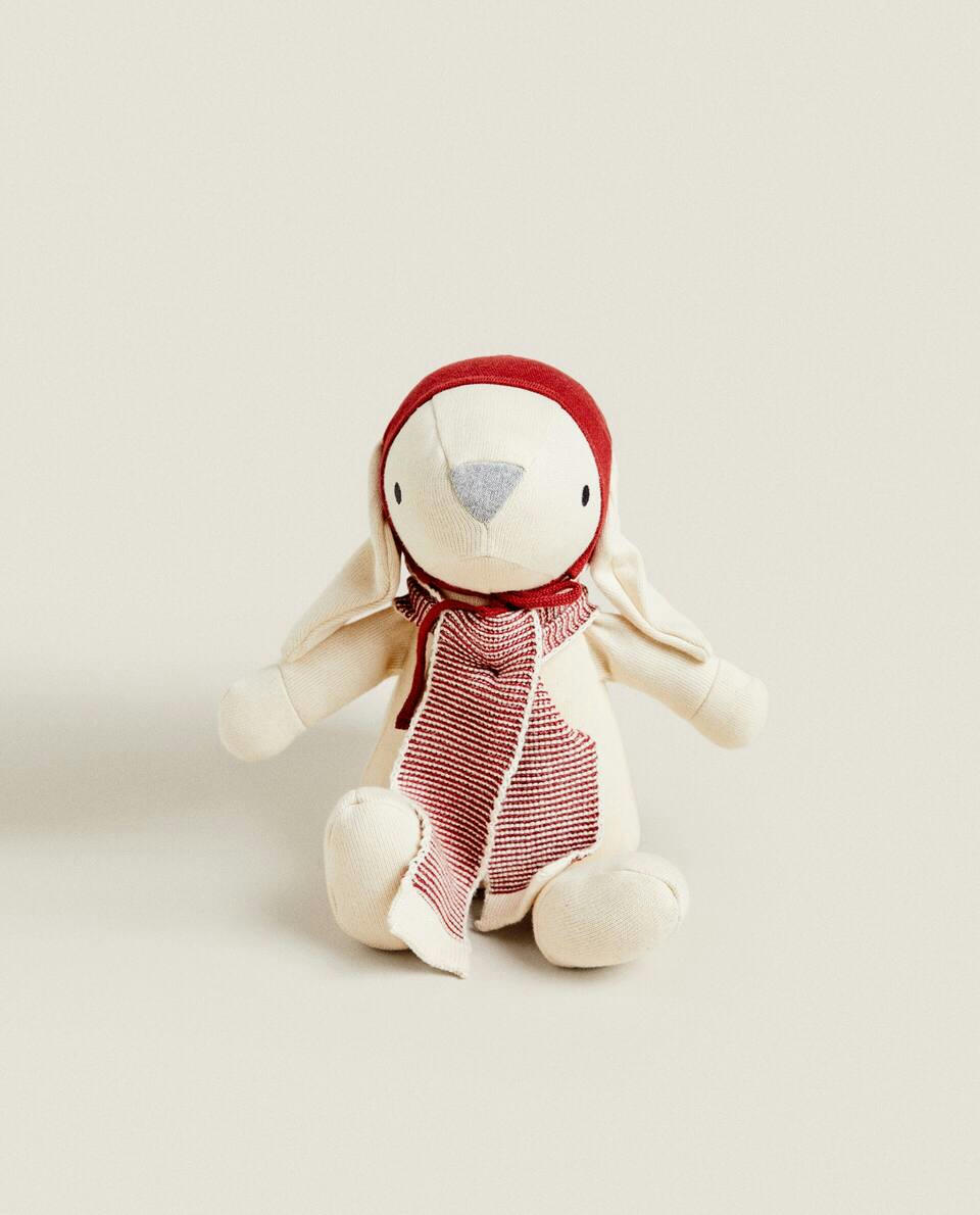 BUNNY SOFT TOY WITH CHRISTMAS KNIT HAT