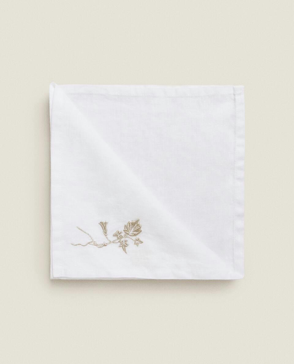 PACK OF EMBROIDERED LINEN CHRISTMAS NAPKINS (PACK OF 2)