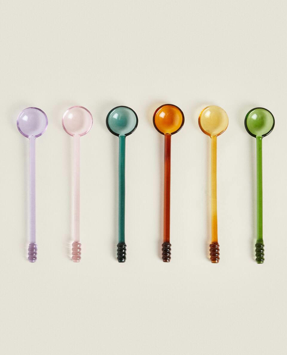 SET OF BOROSILICATE GLASS DESSERT SPOONS