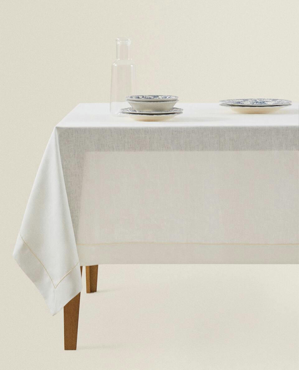 LINEN TABLECLOTH WITH PIPING