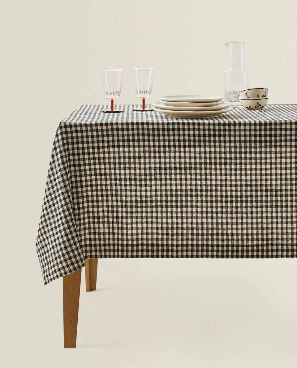 GINGHAM CHECK LINEN TABLECLOTH