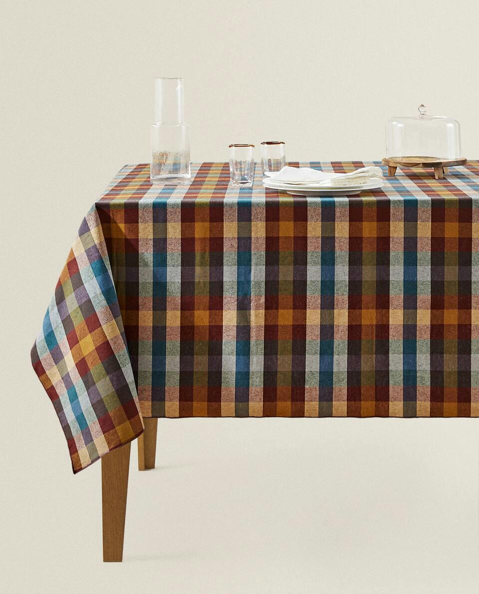 CHECK COTTON LINEN TABLECLOTH