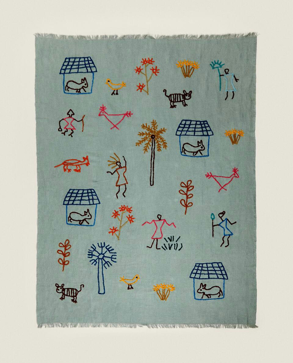 EMBROIDERED LINEN COTTON BLANKET